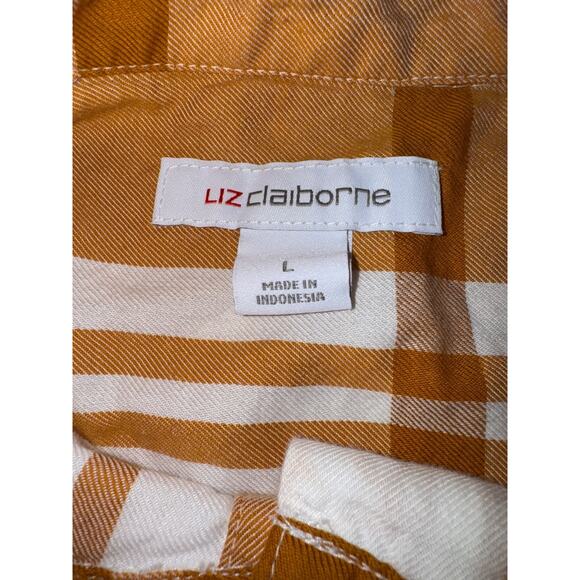 Liz Claiborne Orange Plaid Button Front Shirt L Long Sleeve Fall Casual Top - Picture 2 of 6